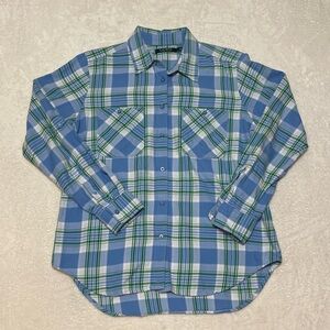 Lauren Ralph Lauren Blue Green Soft Plaid Flannel Casual Button Down Shirt Large
